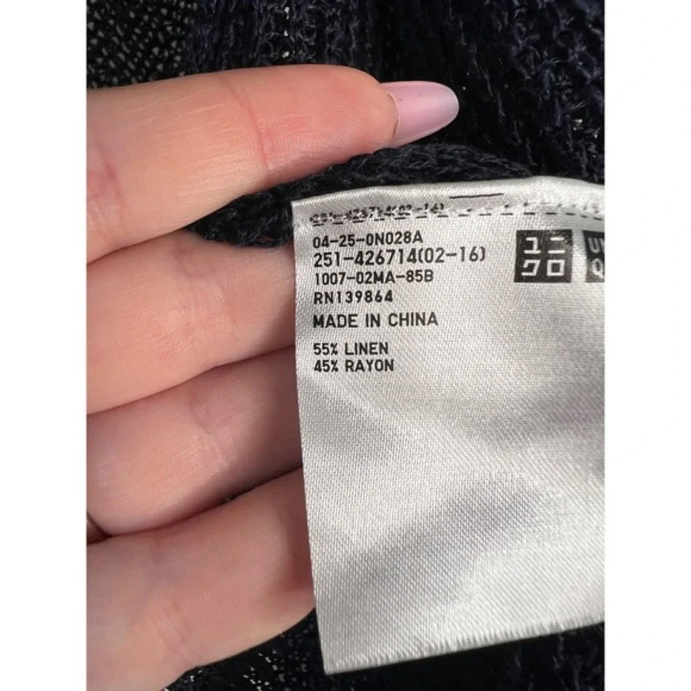 Uniqlo Ines de la Fressange Navy Blue Linen Blend Lightweight Open Cardigan XS - Picture 3 of 5